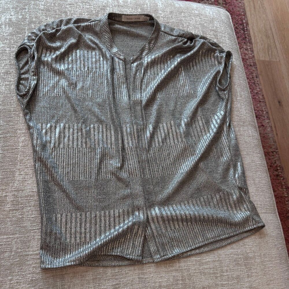 Bishop + Young Blake Blouse Women's Silver Disco Style Blouse Sz M